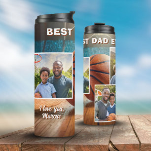 Garrafa Térmica Melhor Pai Basquete Bola 3 Colagem de Fotos Pai