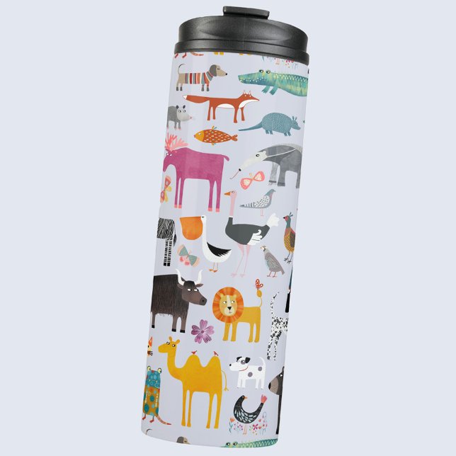 Garrafa Térmica Menagerie animal (Fun animal menagerie with wild, safari, zoo, pet animals and birds pattern water bottle)