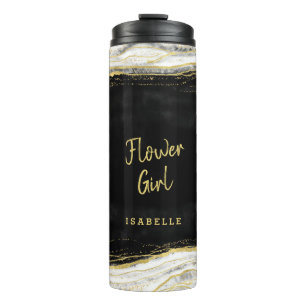 Garrafa Térmica Menina das Flores Preto Branco & Dourado Geodo Ága