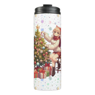 Garrafa Térmica Menina de Anime Bonita aparando a árvore