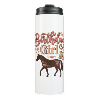 Garrafa Térmica Menina de Aniversário 10 Cavalo Floral Desenho Vet