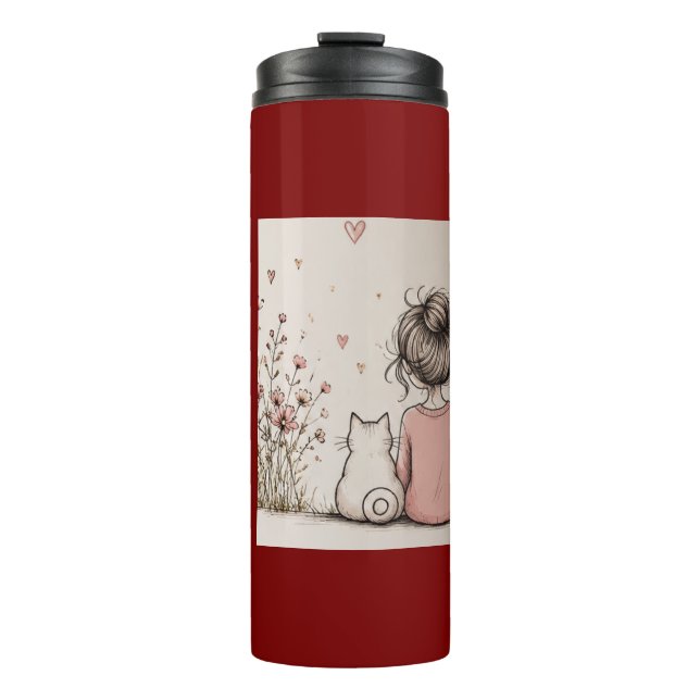 Garrafa Térmica Menina Fofa e Gato  (Frente)