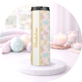 Garrafa Térmica Menina Personalizada Laço Fofo Nome Pastel