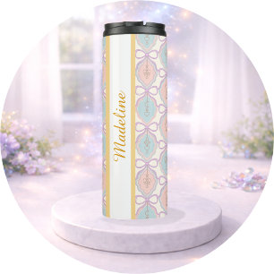 Garrafa Térmica Menina Personalizada Rosa Azul Pastel Cute Arco No