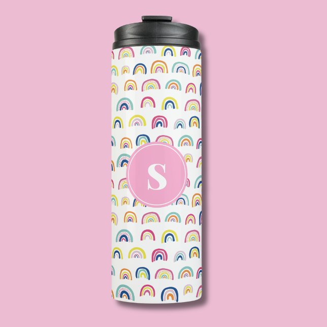 Garrafa Térmica Meninas Arco-íris Monogramadas (Rainbow pattern monogram thermal tumbler)