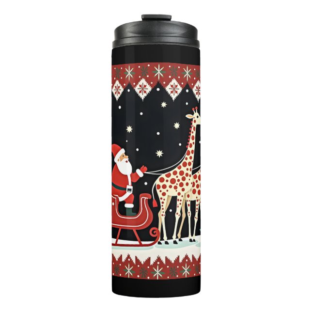 Garrafa Térmica Meninas Papai Noel Andando Girafa Sleigh Feia (Frente)
