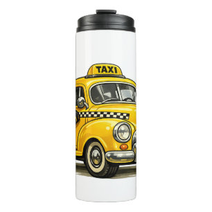 Garrafa Térmica Menino Motorista de Táxi Retrô com Camiseta de Car