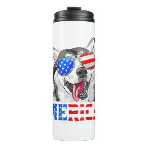 Garrafa Térmica Merica Siberian Husky Dog American Bandeira 4 de j