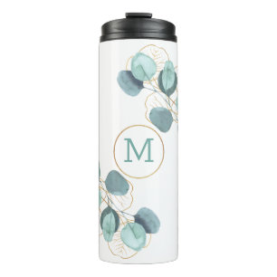 Garrafa Térmica Mesa Dourada Eucalyptus, Monograma Moderno