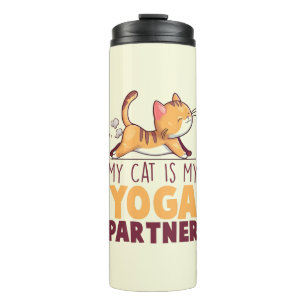 Garrafa Térmica Meu Gato É Meu Parceiro Yoga - Gato Esticante