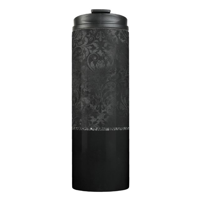Garrafa Térmica Midnight Onyx Romance | Black Satinge Damask (Frente)