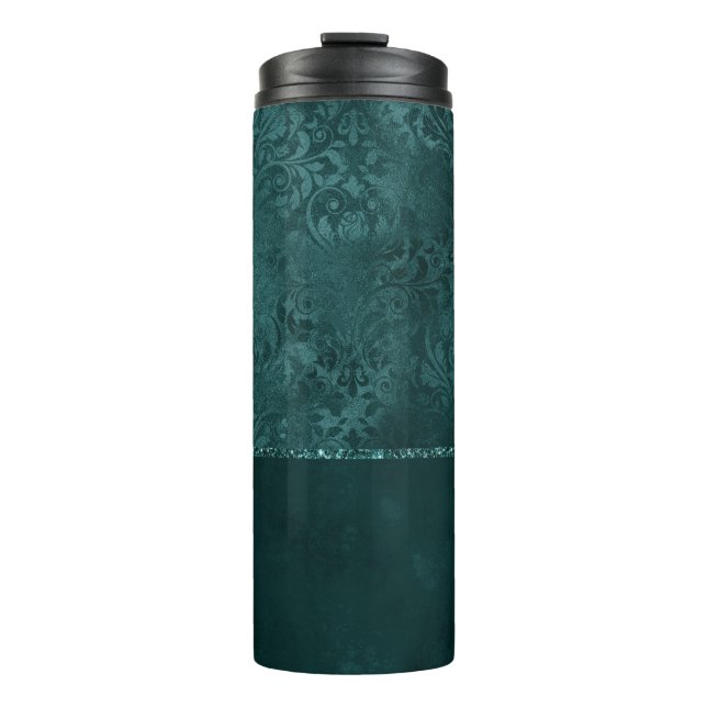 Garrafa Térmica Midnight Teal Romance | Dark Satinge Damask (Frente)