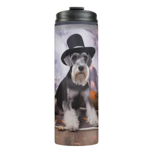 Garrafa Térmica Miniature Schnauzer Abóboras Halloween Assustador