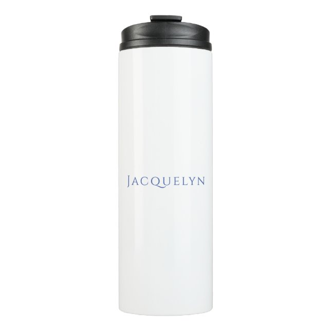 Garrafa Térmica Minimalista Branco Azul Simples Elegante Moderno N (Frente)