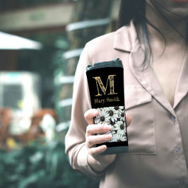 Garrafa Térmica Miniminalista Floral Branco e Preto