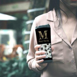 Garrafa Térmica Miniminalista Floral Branco e Preto