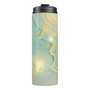 Garrafa Térmica Mint Green Dourado Marble: Texturado
