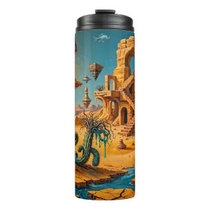 Garrafa Térmica Miragem do Deserto Ocre Laranja Azul Turquesa