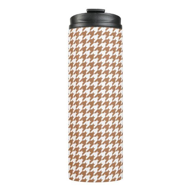 Garrafa Térmica Mocha e Padrão Branco Invisível de Houndstooth (Frente)