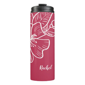 Garrafa Térmica Modelo de monograma floral magenta e branco Botâni