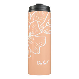 Garrafa Térmica Modelo de nome personalizado com flores de pêssego