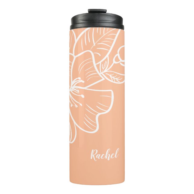 Garrafa Térmica Modelo de nome personalizado com flores de pêssego (Frente)