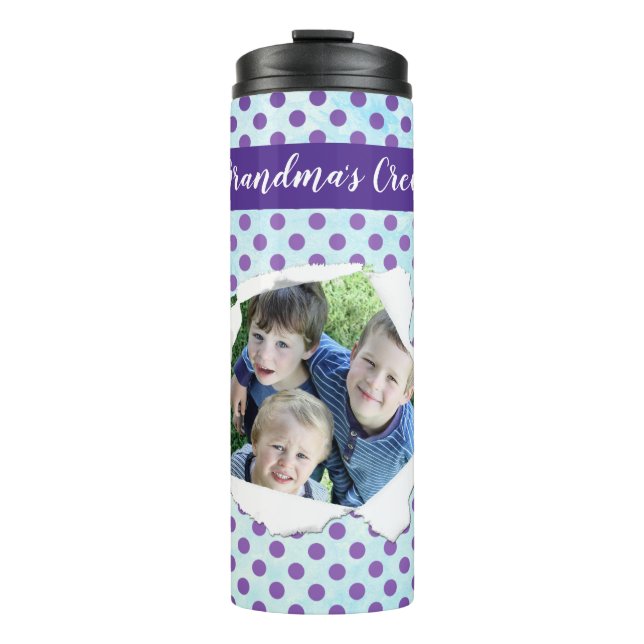 Garrafa Térmica Modelo de Papel Personalizado com Furos Foto Roxo  (Frente)