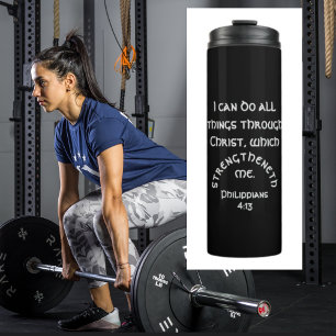 Garrafa Térmica Modern Black Philippians 4:13 Citação de Bíblia