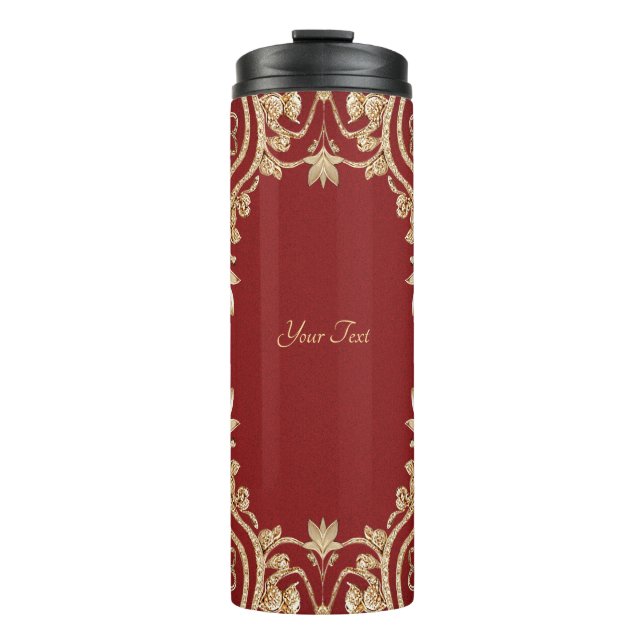 Garrafa Térmica Modern Gold Red Floral Thermal Tumbler (Frente)