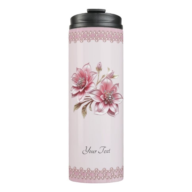 Garrafa Térmica Modern Pink Flowers Thermal Tumbler (Frente)