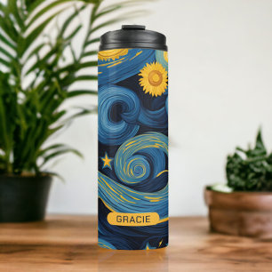 Garrafa Térmica Modern Starry Night Sunflower Personed Name