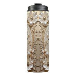 Garrafa Térmica Modern White Flowers Pearls Thermal Tumbler