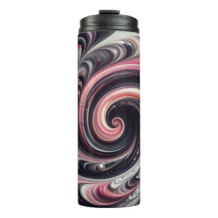 Garrafa Térmica Moderno Abstrato Girando Rosa, Preto e Branco