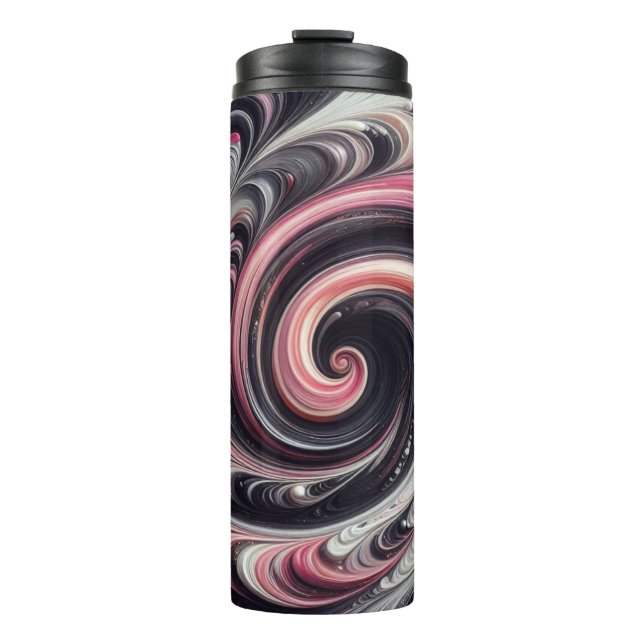 Garrafa Térmica Moderno Abstrato Girando Rosa, Preto e Branco (Frente)