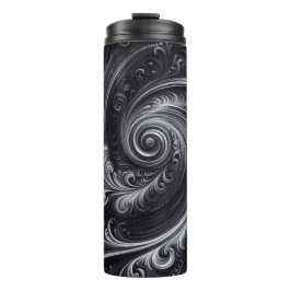Garrafa Térmica Moderno Abstrato Simples Redemoinho Preto e Branco