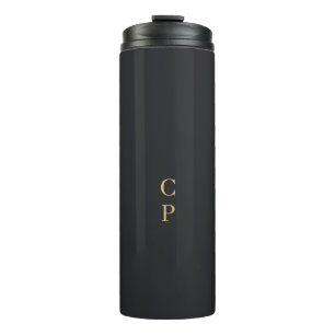 Garrafa Térmica Moderno Minimalista Preto e Dourado Monogramado