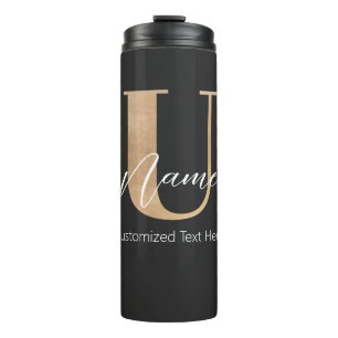 Garrafa Térmica Moderno Monograma Inicial U & Name Personalizado