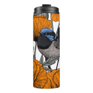 Garrafa Térmica Moinhos de fada e flores de papoila laranja 2