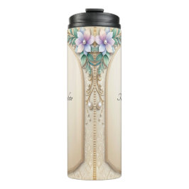 Garrafa Térmica Moldura Floral Decorativa com Pérolas