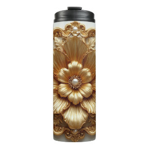 Garrafa Térmica Moldura Floral Dourada Luxuosa
