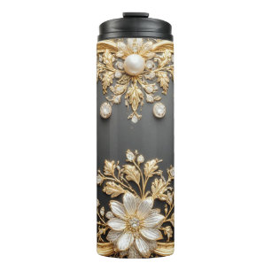 Garrafa Térmica Moldura Floral Dourada Luxuosa