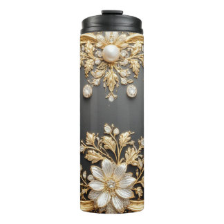 Garrafa Térmica Moldura Floral Dourada Luxuosa