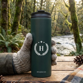 Garrafa Térmica Monogram Dark Green Stylish Modern Minimalist