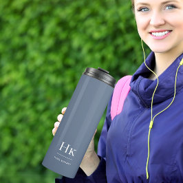 Garrafa Térmica Monogram Modern Minimal Simple Classic Navy White