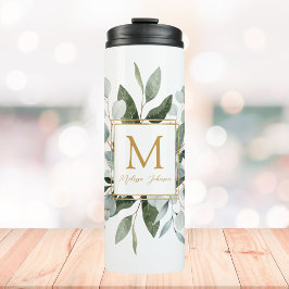 Garrafa Térmica Monogram Watercolor Tropical Green Leaves