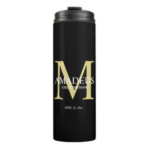 Garrafa Térmica Monograma Amarelo Brilho Chamado Tumbler Térmico