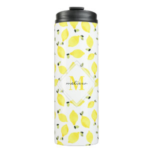 Garrafa Térmica Monograma Amarelo + Nome no Padrão de Limão de A