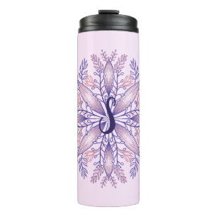 Garrafa Térmica Monograma Botânico cottagecore boho cor-de-rosa fl