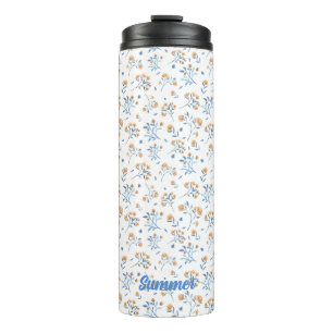 Garrafa Térmica Monograma Branco Padrão Floral Tumbler Térmico