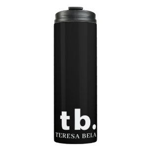 Garrafa Térmica Monograma Clássico Elegante Minimalista Preto Bran